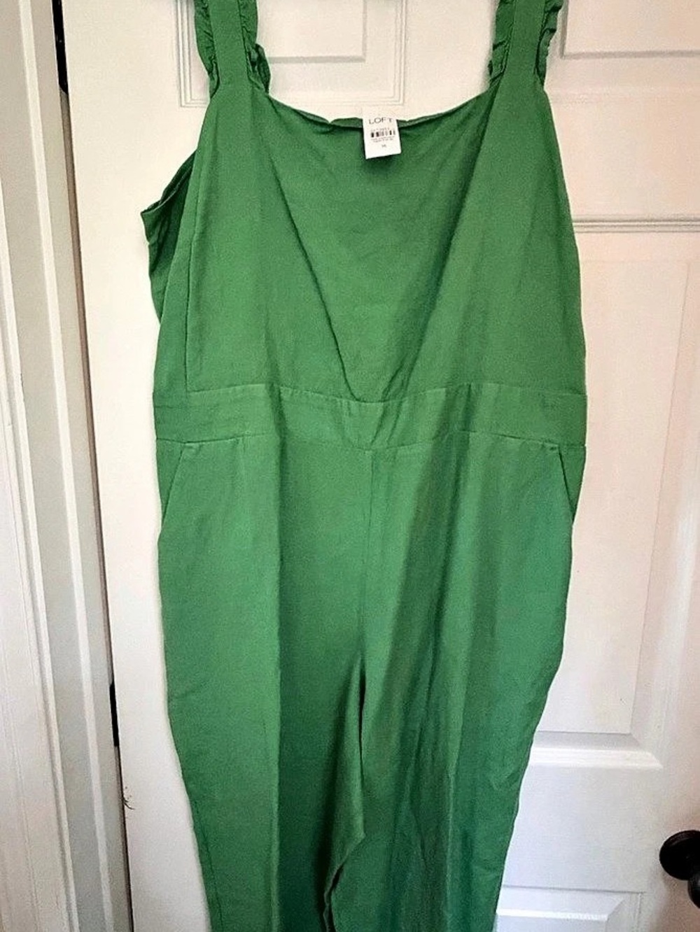 LOFT Ruffle Strap Jumpsuit Green Size 16